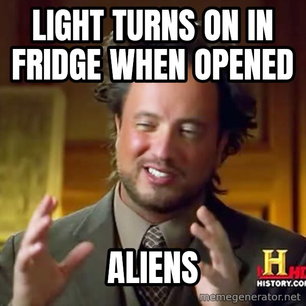Ancient Aliens meme: Light Turns on In fridge when opened / ALIENS