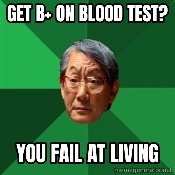 High Expectations Asian Father meme: Get B+ on blood test? / You fail at living