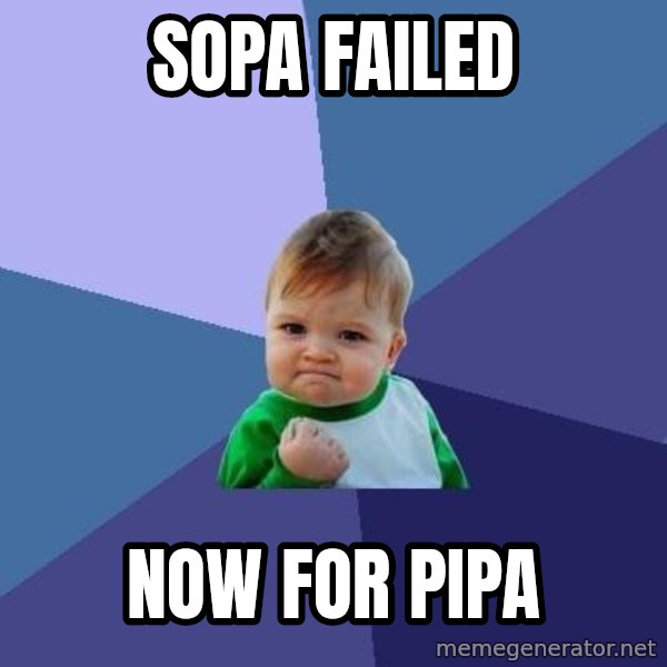 Success Kid meme: SOPA FAILED / NOW FOR PIPA