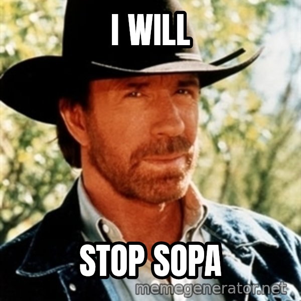 Brutal Chuck Norris meme: i will / stop sopa