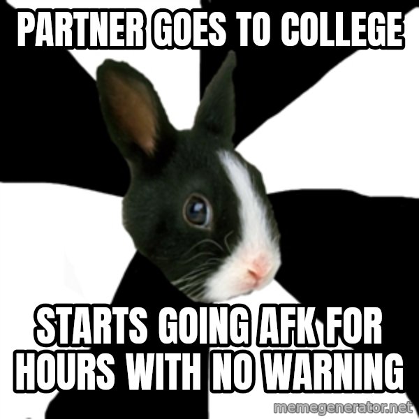 Roleplaying Rabbit meme: Partner goes to college / starts going AFK for hours with no warning