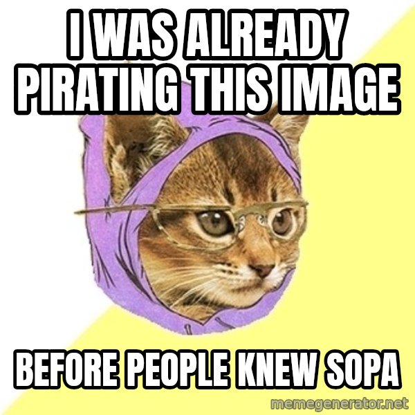 Hipster Kitty meme: I was already pirating this image / Before people knew Sopa