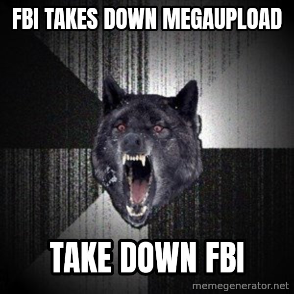 Insanity Wolf meme: FBI TAKES DOWN megaupload / take down fbi