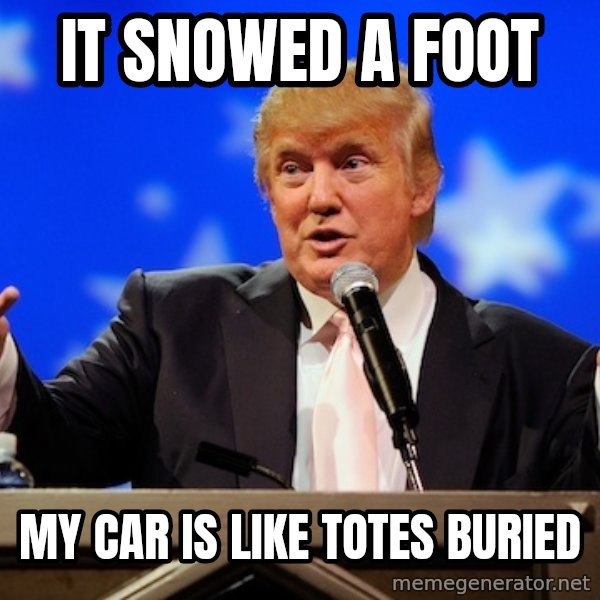 Annoying Facebook Girl meme: It snowed a foot / my car is like totes buried