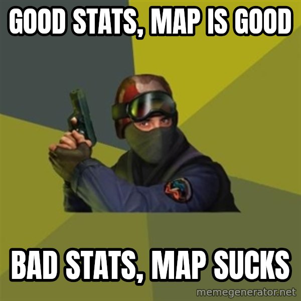 Counter Strike meme: GOOD STATS, MAP IS GOOD / bad stats, map sucks