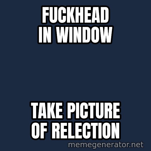Typical Hockey Player meme: fuckhead in window / take picture of relection