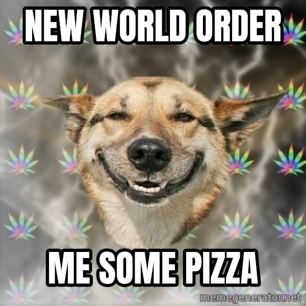 Stoner Dog meme: New world order / Me some pizza