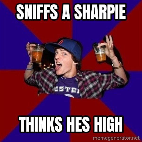Sunny Student meme: SNIFFS A SHARPIE / THINKS HES HIGH