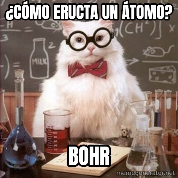Chemistry Cat meme: ¿cÓmo eructa un átomo? / BOHR