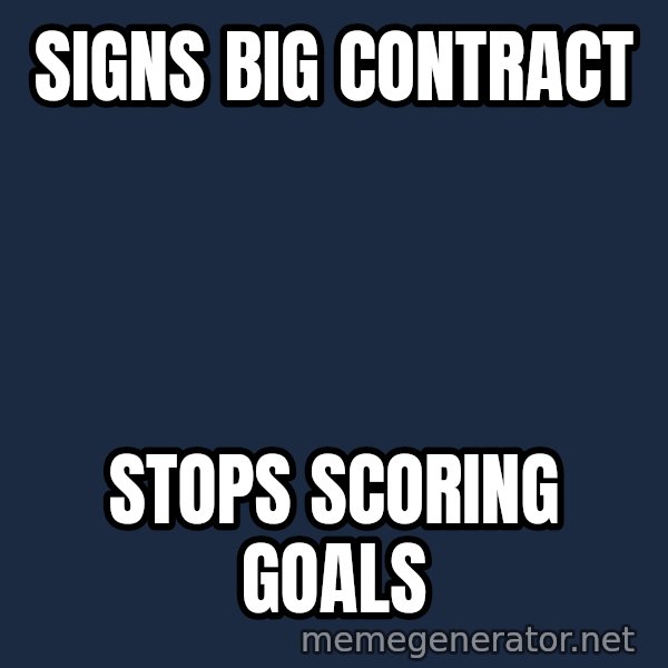 Typical Hockey Player meme: Signs big contract / stops scoring goals