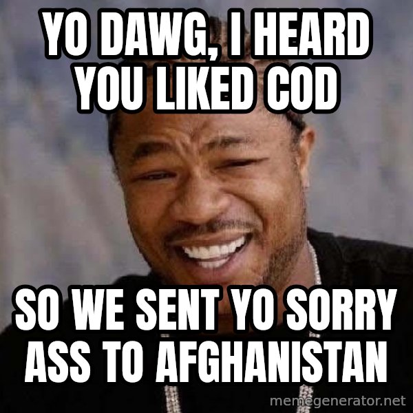 Yo Dawg meme: Yo dawg, I heard you liked COD / So we sent yo sorry ass to afghanistan