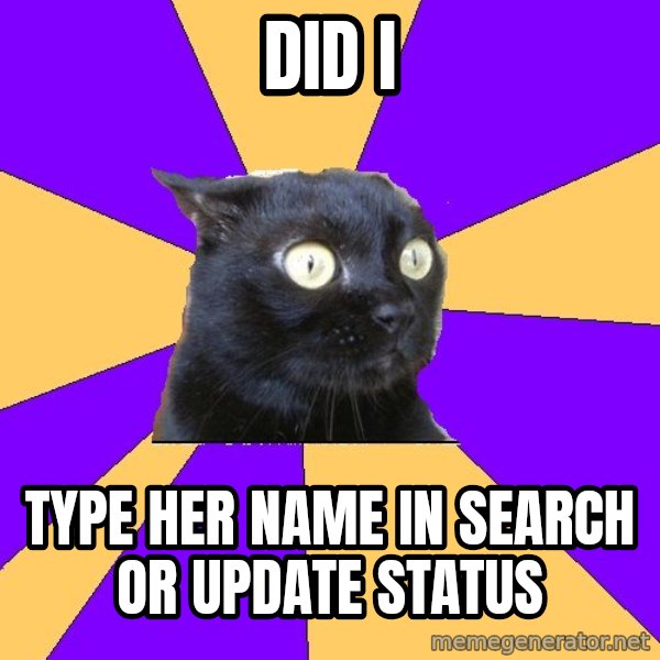 Anxiety Cat meme: Did I / Type her name in search or update status