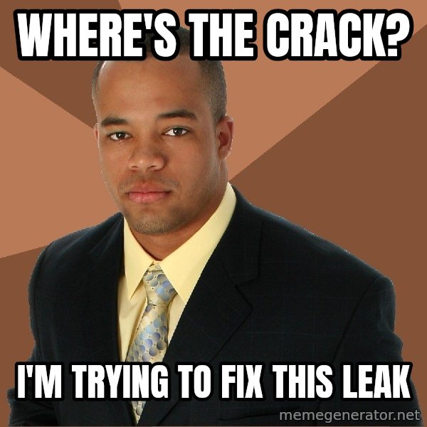 Successful Black Man meme: where's the crack? / i'm trying to fix this leak