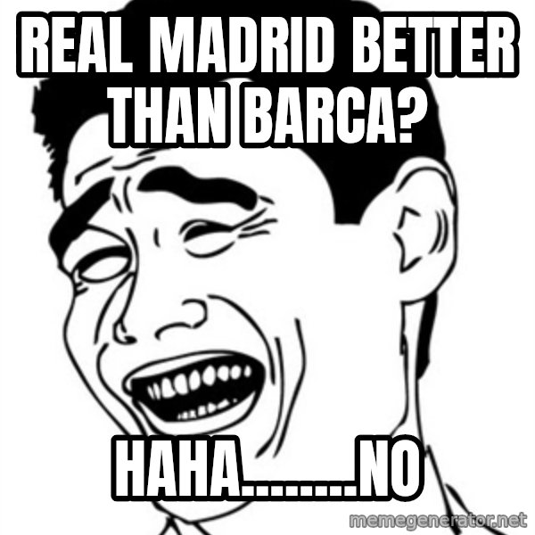 Yao Ming meme: Real Madrid better than barca? / haha........no