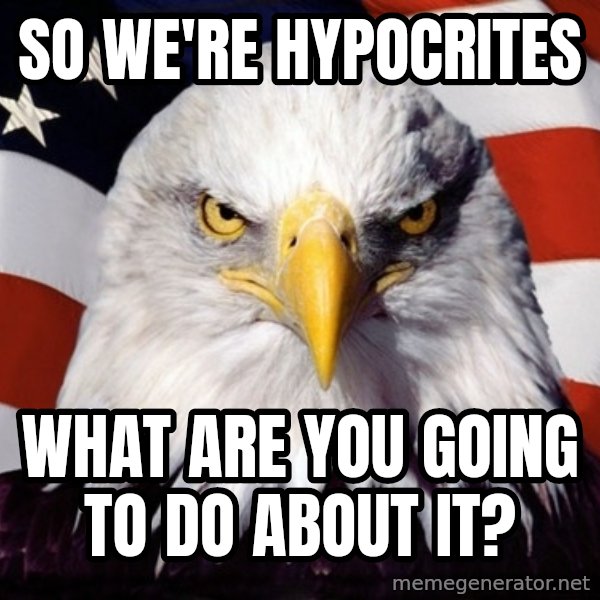 American Pride Eagle meme: so we're HYPOCRITES / What are you going to do about it?