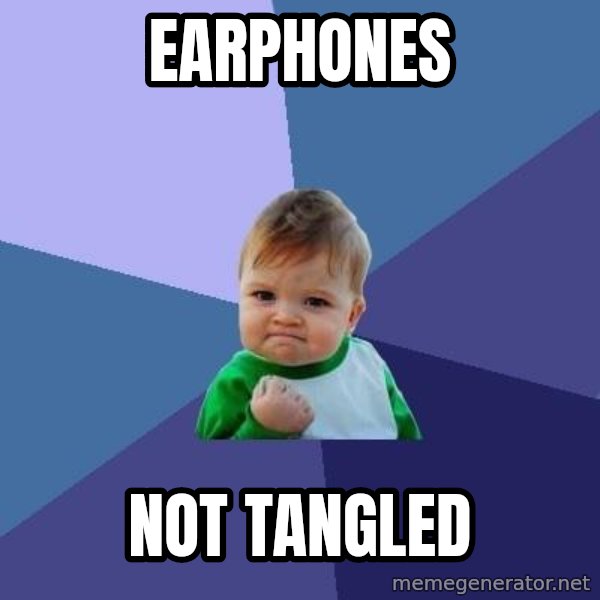 Success Kid meme: Earphones / Not tangled