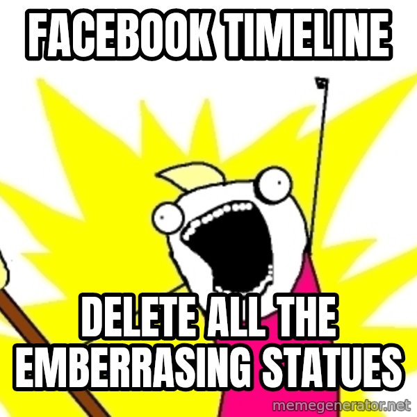 X ALL THE THINGS meme: Facebook timeline / Delete ALL the emberrasing statues