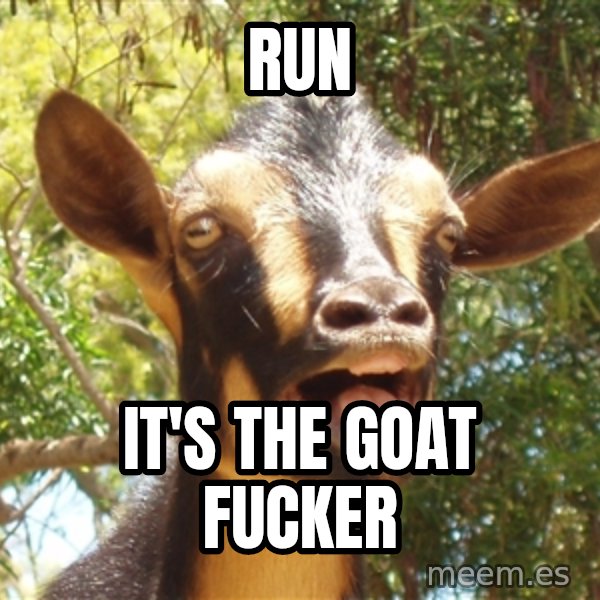Illogical Goat meme: RUN / It's the goat fucker