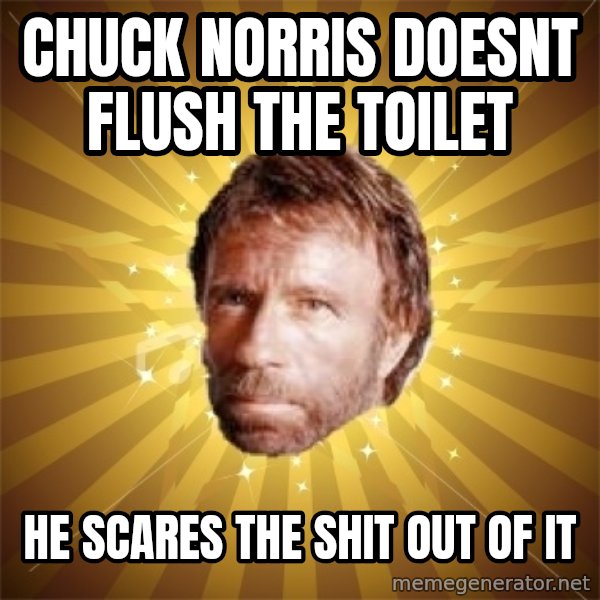 Chuck Norris Advice meme: Chuck Norris doesnt flush the toilet / he scares the shit out of it