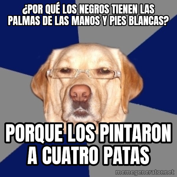 Racist Dawg meme: ¿Por QUÉ LOS NEGROS TIENEN LAS PALMAS DE LAS MANOS Y PIES BLANCAS? / PORQUE LOS PINTARON A CUATRO PATAS