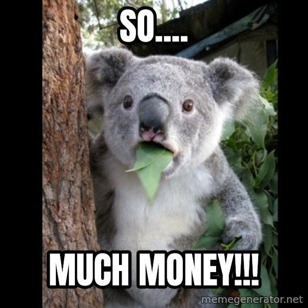 Koala can't believe it meme: SO.... / MUCH MONEY!!!