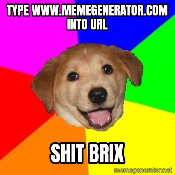 Advice Dog meme: type www.memegenerator.com into url / shit brix