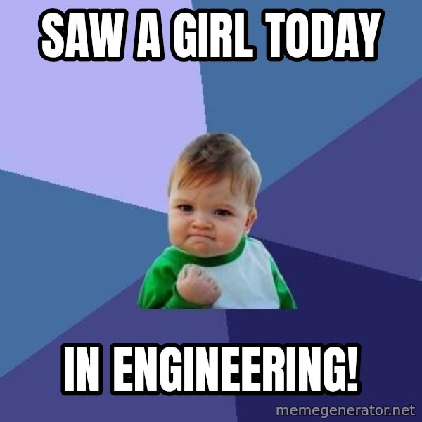 Success Kid meme: saw a girl today / in engineering!