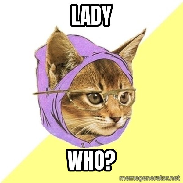 Hipster Kitty meme: LADY / WHO?