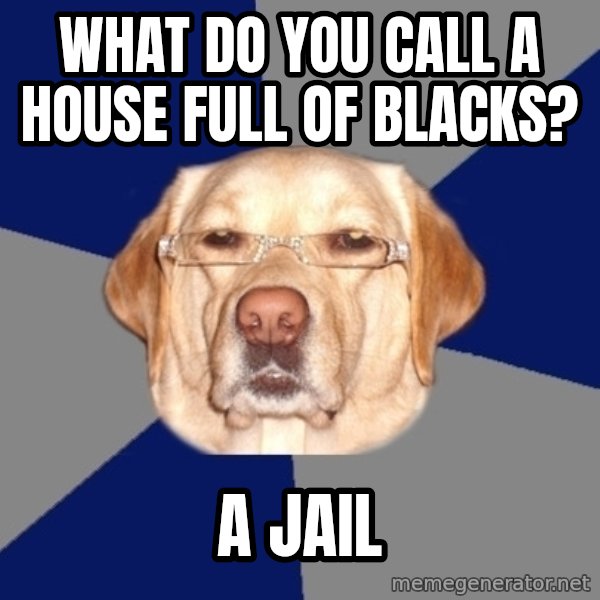 Racist Dawg meme: What do you call a house full of blacks? / A jail