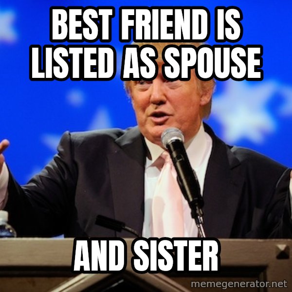 Annoying Facebook Girl meme: Best friend is listed as spouse / And sister