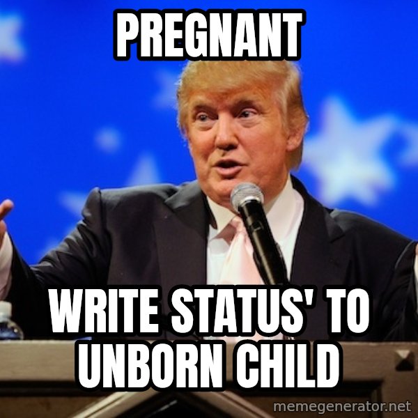 Annoying Facebook Girl meme: Pregnant / write status' to unborn child