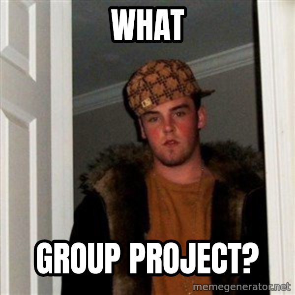 Scumbag Steve meme: WHAT / GROUP PROJECT?
