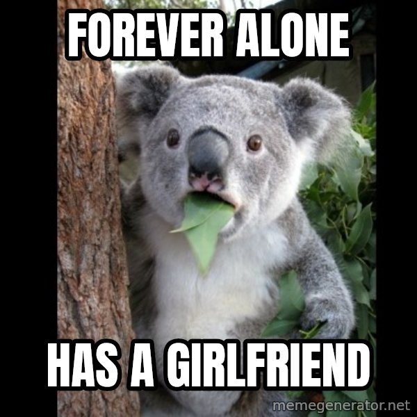 Koala can't believe it meme: Forever alone / Has a girlfriend