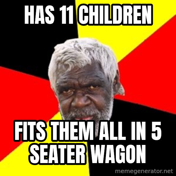 Aboriginal meme: Has 11 children / fits them all in 5 seater wagon