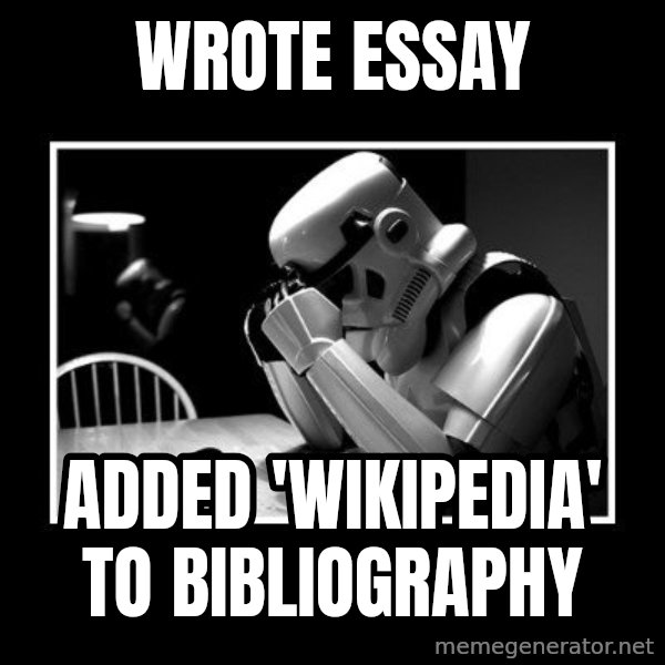 Sad Trooper meme: Wrote essay / added 'wikipedia' to bibliography