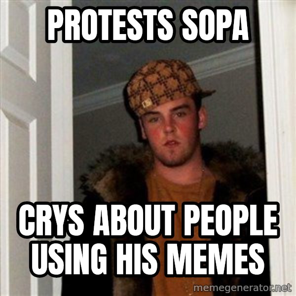 Scumbag Steve meme: protests sopa / crys about people using his memes