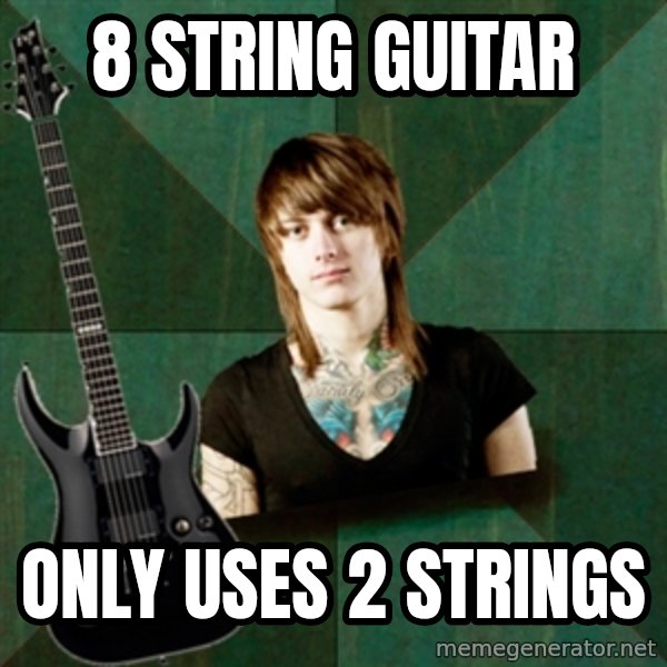 Progressive Guitarist meme: 8 String guitar / Only uses 2 strings