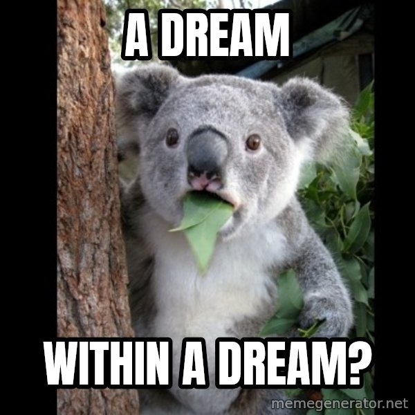 Koala can't believe it meme: A dream / within a dream?
