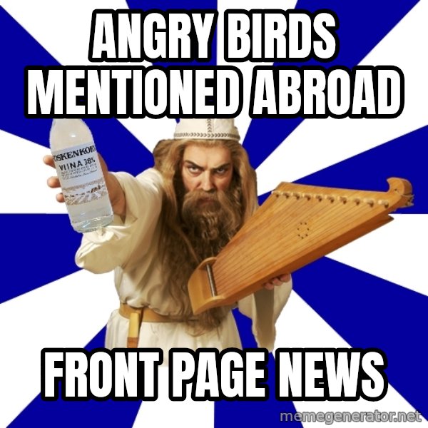 FinnishProblems meme: angry birds mentioned abroad / front page news