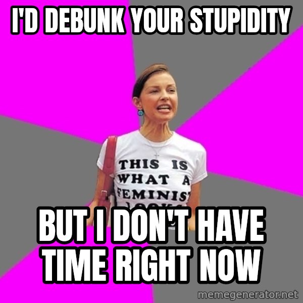Feminist Cunt meme: I'd debunk your stupidity / BUT I don't have time right now