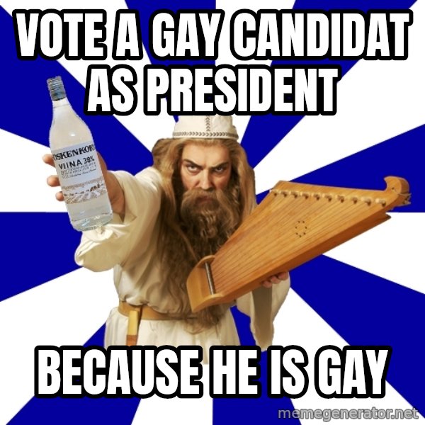 FinnishProblems meme: vote a gay candidat as president / because he is gay