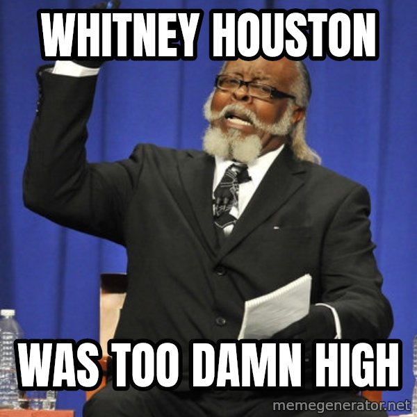 Rent Is Too Damn High meme: whitney Houston / Was too damn high