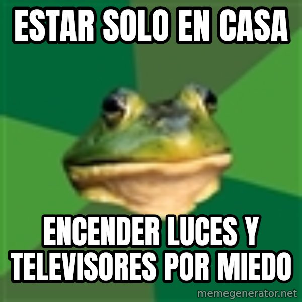 Sapo meme: estar solo en casa / encender luces y televisores por miedo