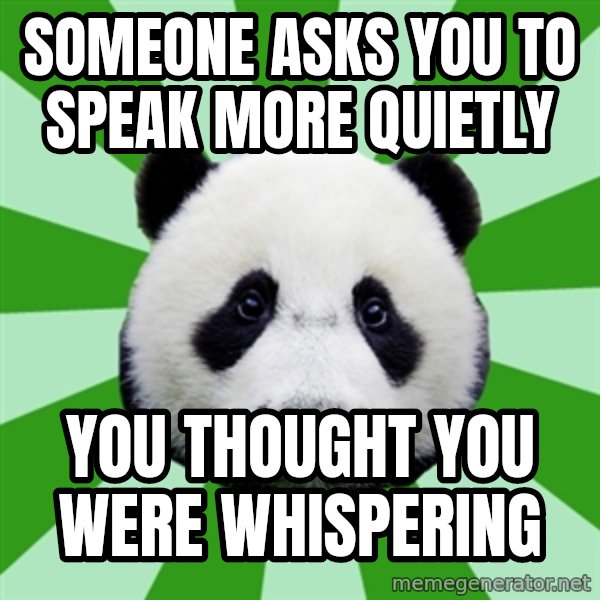 Dyspraxic Panda meme: Someone asks you to speak more quietly / You thought you were whispering