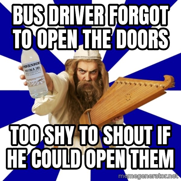 FinnishProblems meme: Bus driver forgot to open the doors / too shy to shout if he could open them