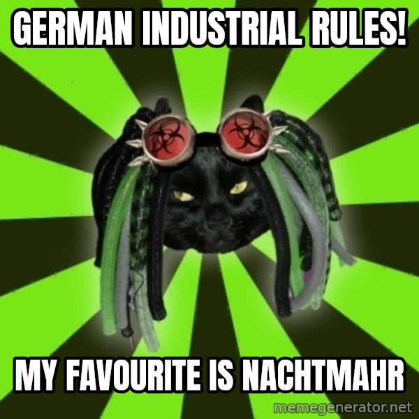 Pompous Cyber Cat meme: GERMAN industrial rules! / My favourite is Nachtmahr