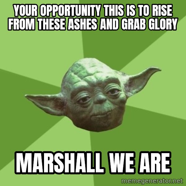 Advice Yoda Gives meme: your opportunity This is to rise from these ashes and grab glory / Marshall We Are