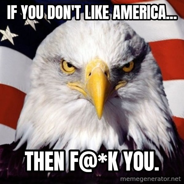 American Pride Eagle meme: IF YOU DON'T LIKE AMERICA... / THEN F@*K YOU.
