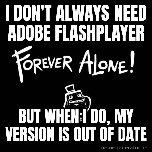 The Most Interesting Man In The World meme: I don't always need adobe flashplayer / but when i do, my version is out of date