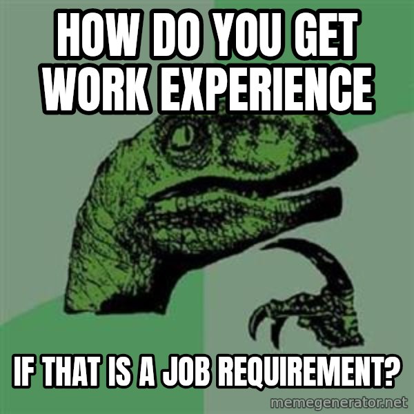 Philosoraptor meme: How do You get Work Experience / if that is a job requirement?